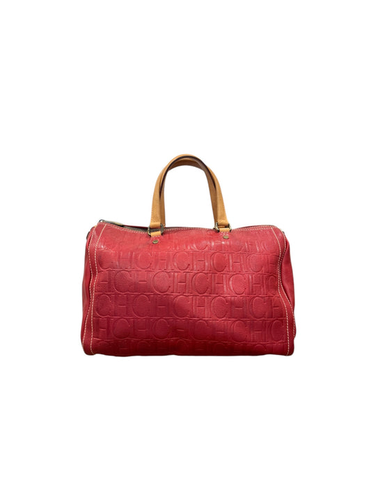 Red Monogram Embossed Leather Large Andy 10 Boston Bag