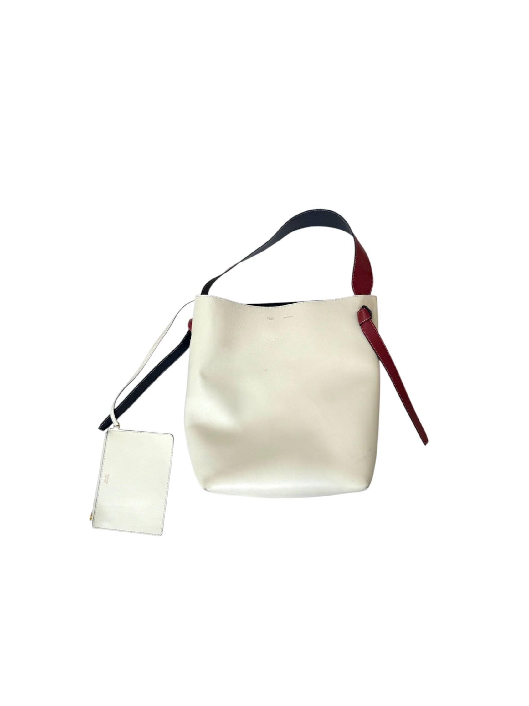 BEIGE & GREEN VINTAGE LEATHER TWISTED CABAS LARGE