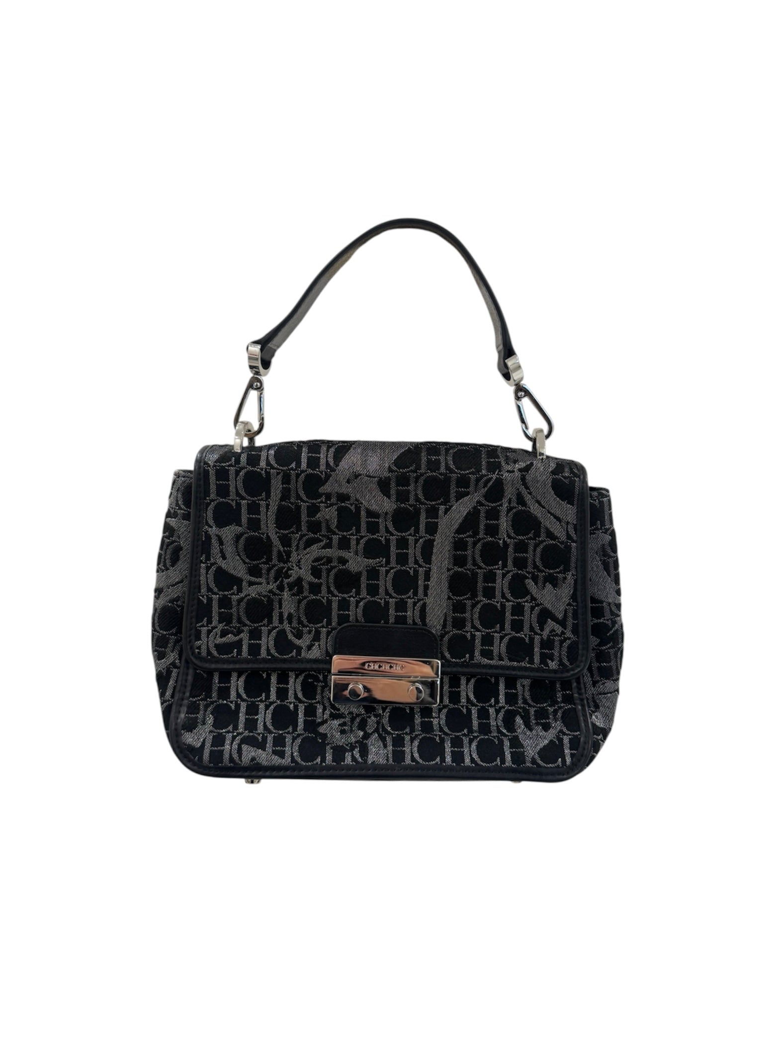 Black Canvas & Leather Top Handle Bag