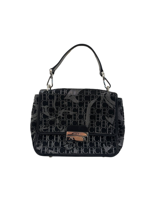 Black Canvas & Leather Top Handle Bag