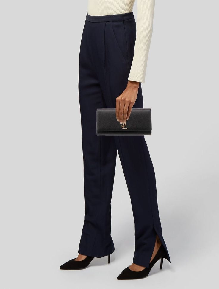 Black Leather Monogram Cassandre Clutch