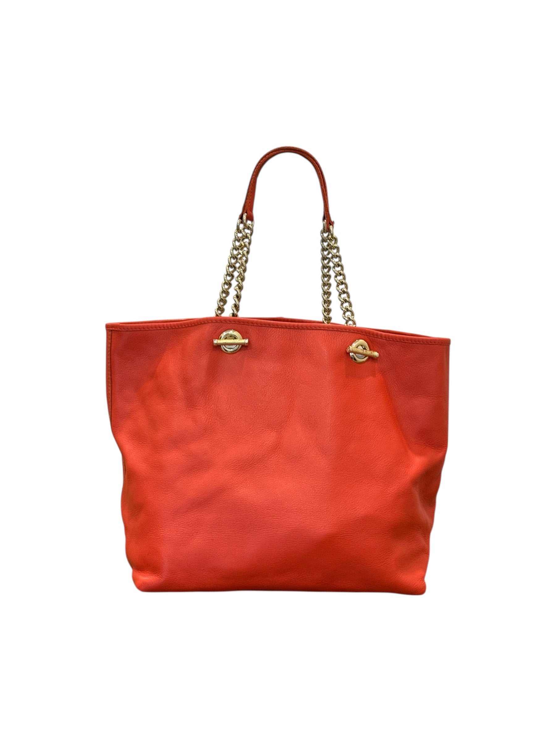 Orange Leather Logo Tote
