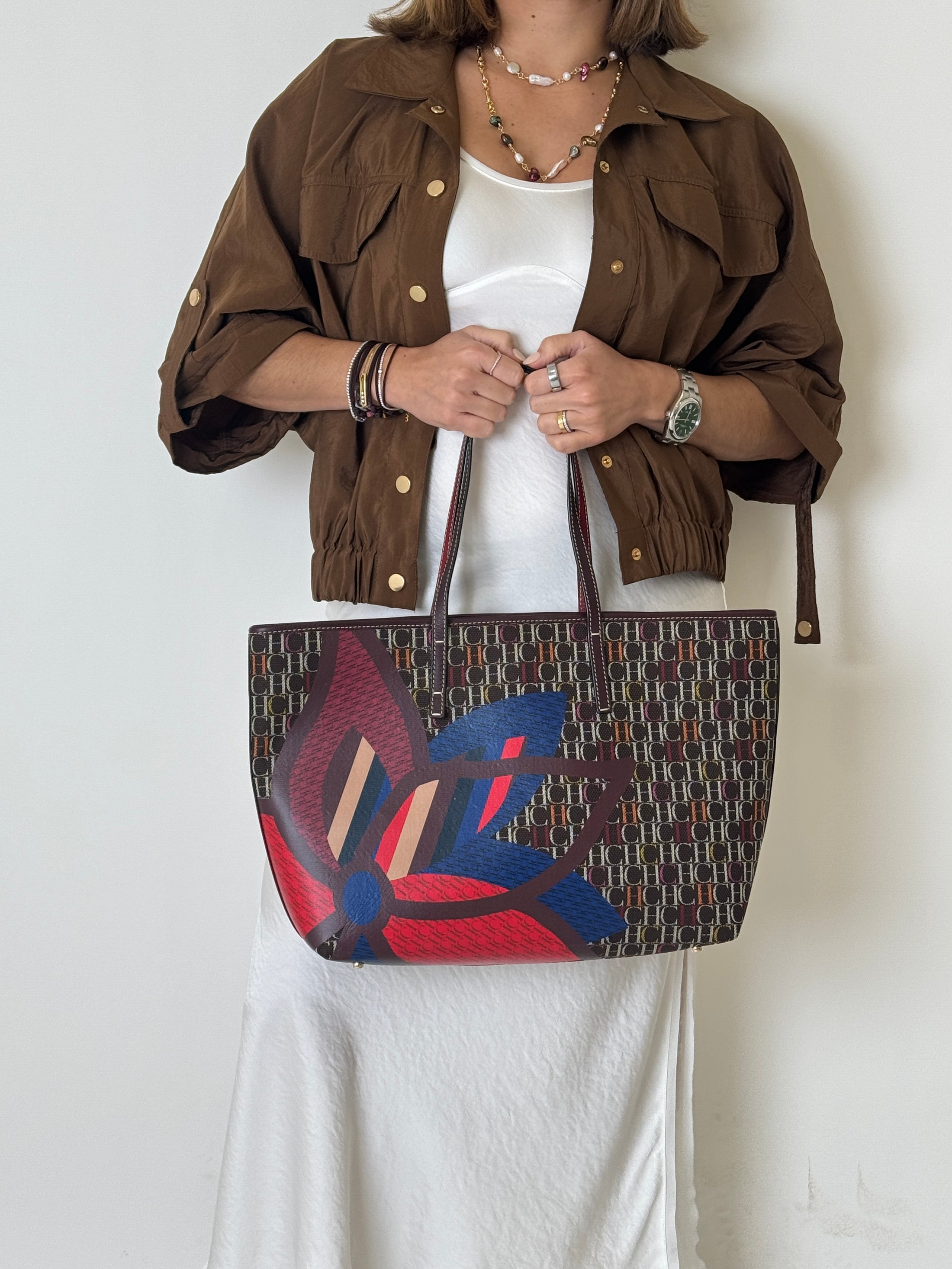 Monogram Flower Leather Tote Bag