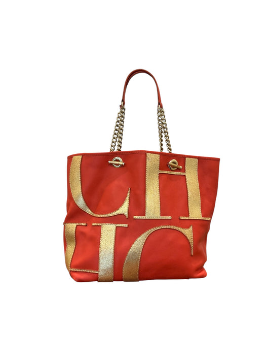 Orange Leather Logo Tote