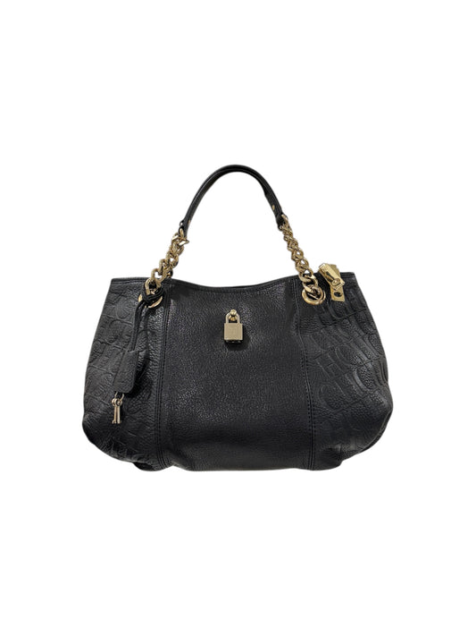 Black Monogram Embossed Leather Dahlia Hobo