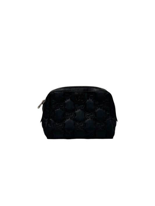Nylon Calfskin Enamel GG Matelasse Beauty Case Black