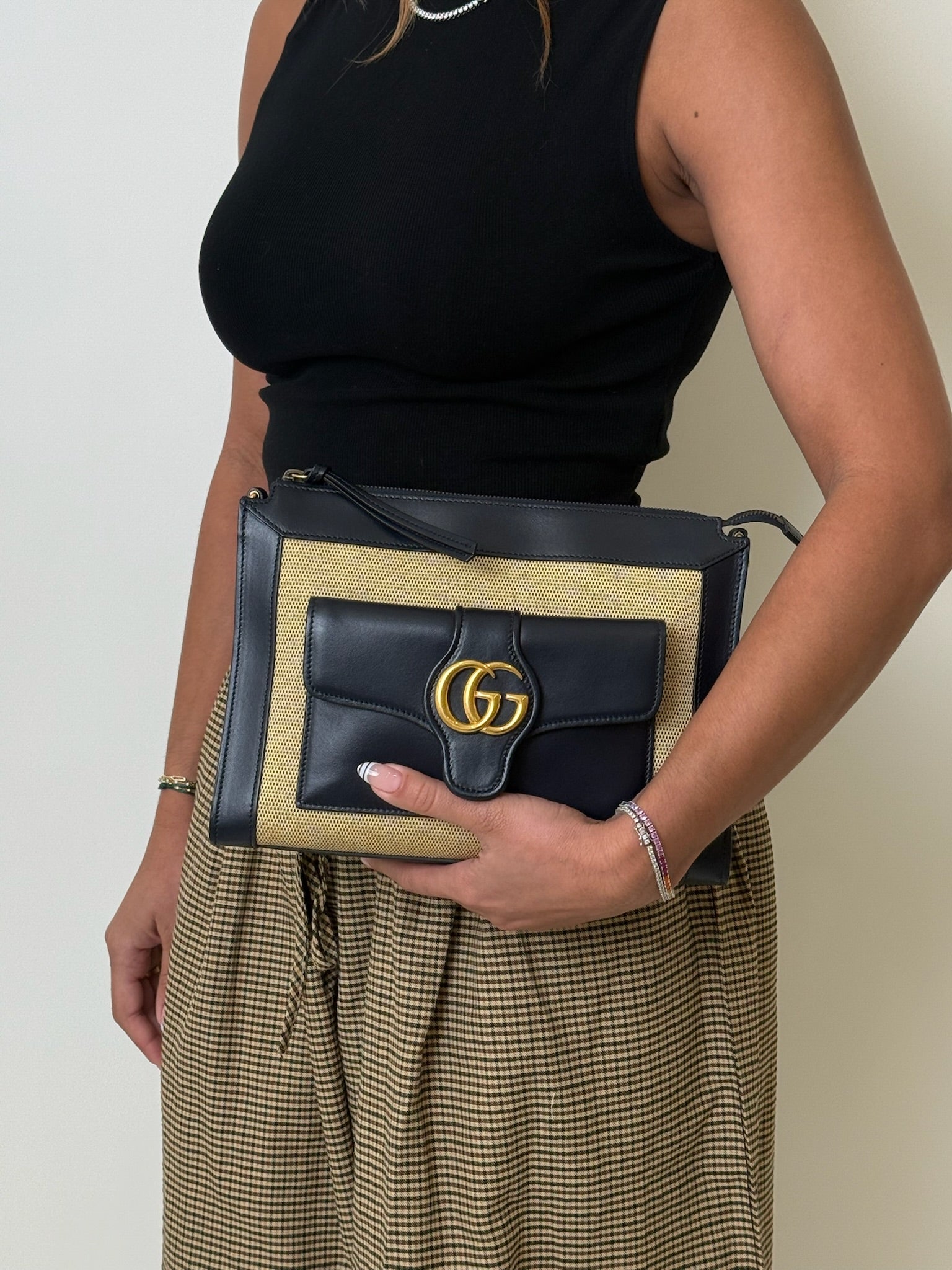 GG DAHLIA  NAVY CANVAS SMALL SHOULDER BAG