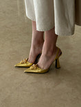 Load image into Gallery viewer, GOLD FOIL LEATHER MEDUSA POINTED TOE SLINGBACK | 38.5
