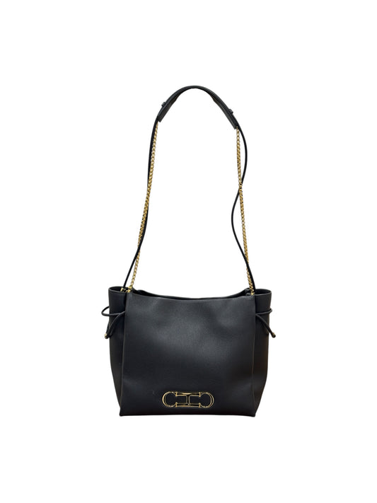 Black Satin and Leather Chain Bag