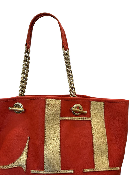 Orange Leather Logo Tote
