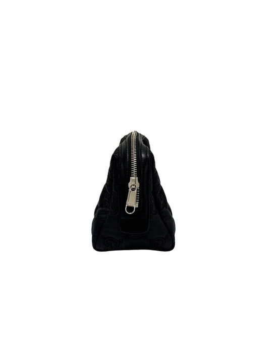 Nylon Calfskin Enamel GG Matelasse Beauty Case Black