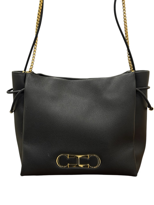 Black Satin and Leather Chain Bag