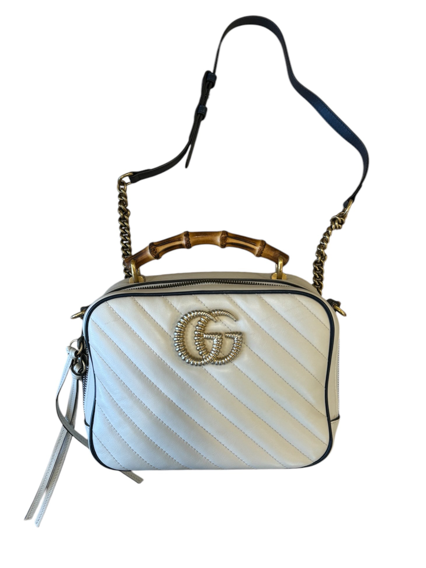 Vintage Effect Calfskin Matelasse Bamboo Bag
