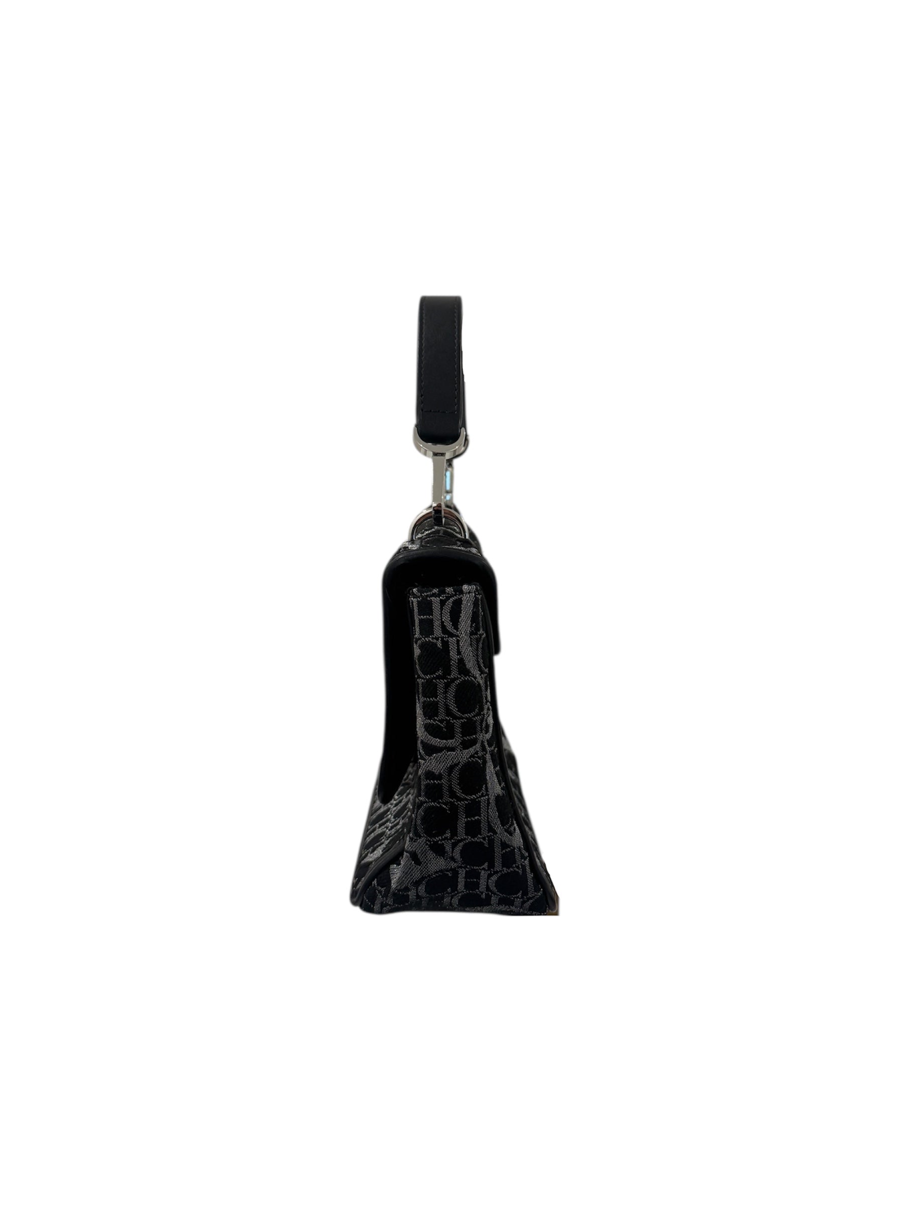 Black Canvas & Leather Top Handle Bag