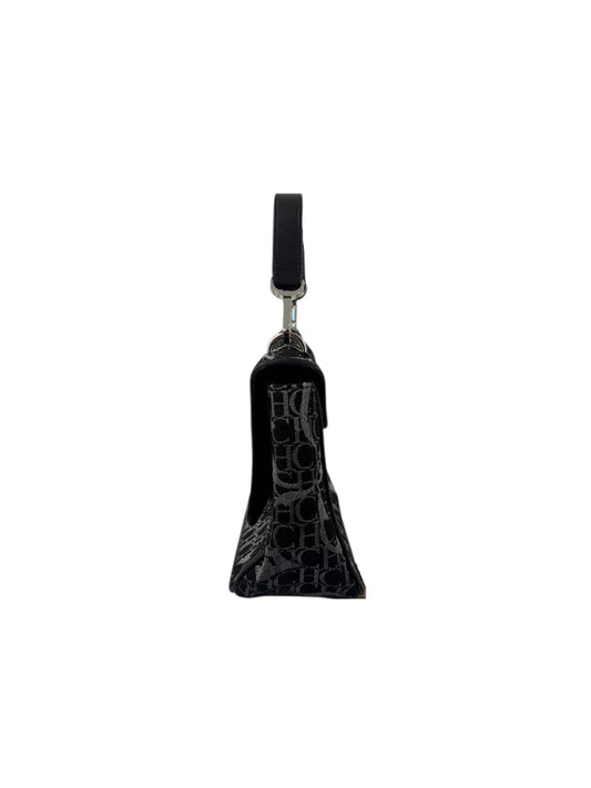 Black Canvas & Leather Top Handle Bag