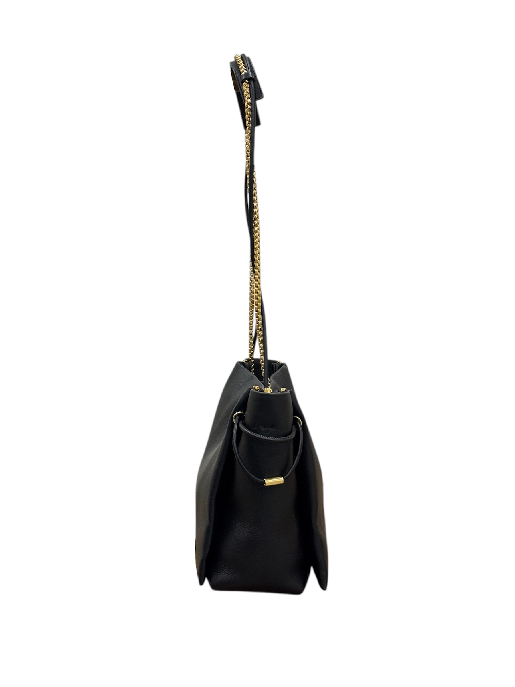 Black Satin and Leather Chain Bag