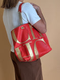 Load image into Gallery viewer, Orange Leather Logo Tote
