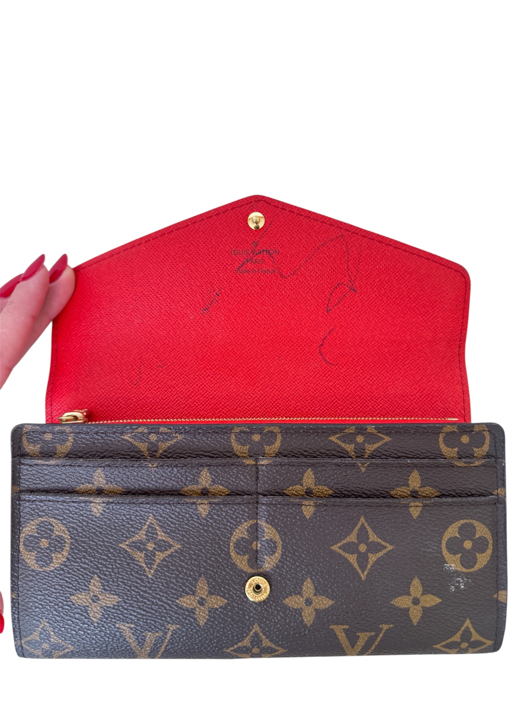 SARAH MONOGRAM CANVAS WALLET RED