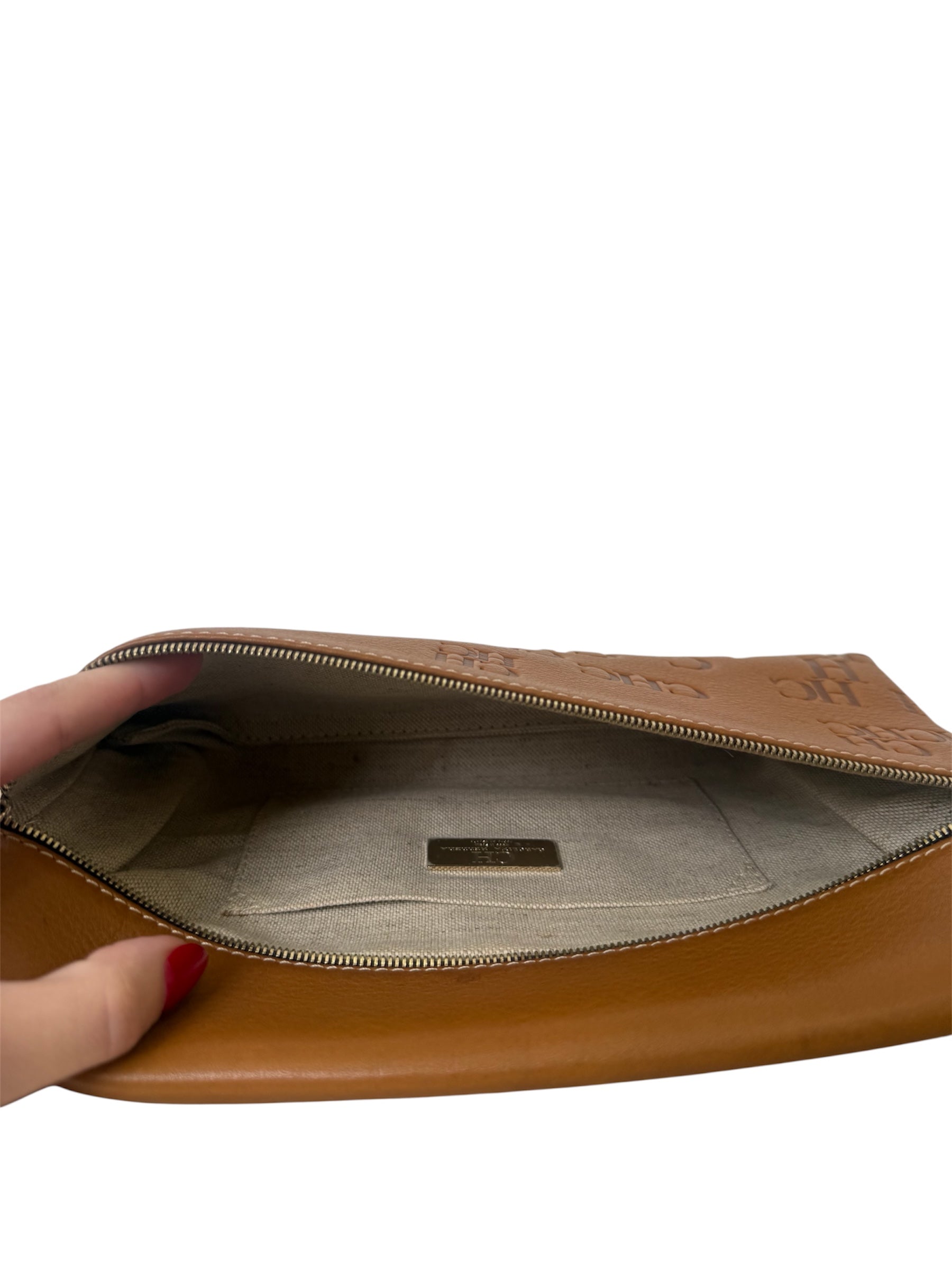 CH EMBOSSED BROWN CLUTCH