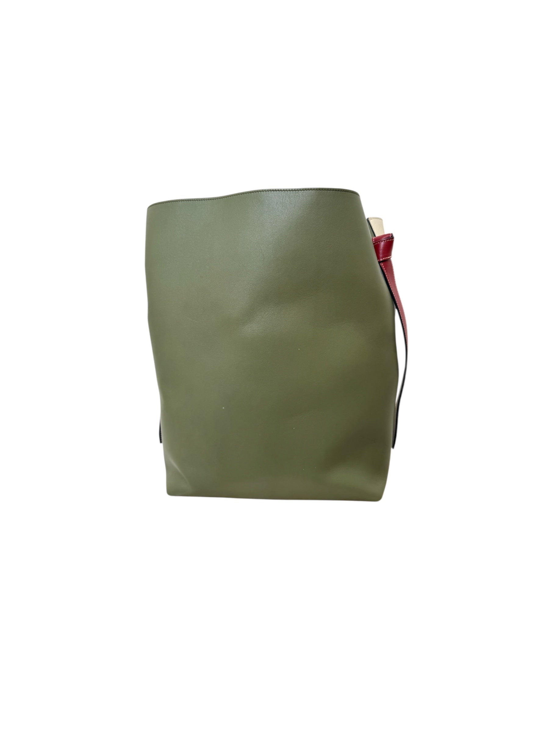BEIGE & GREEN VINTAGE LEATHER TWISTED CABAS LARGE