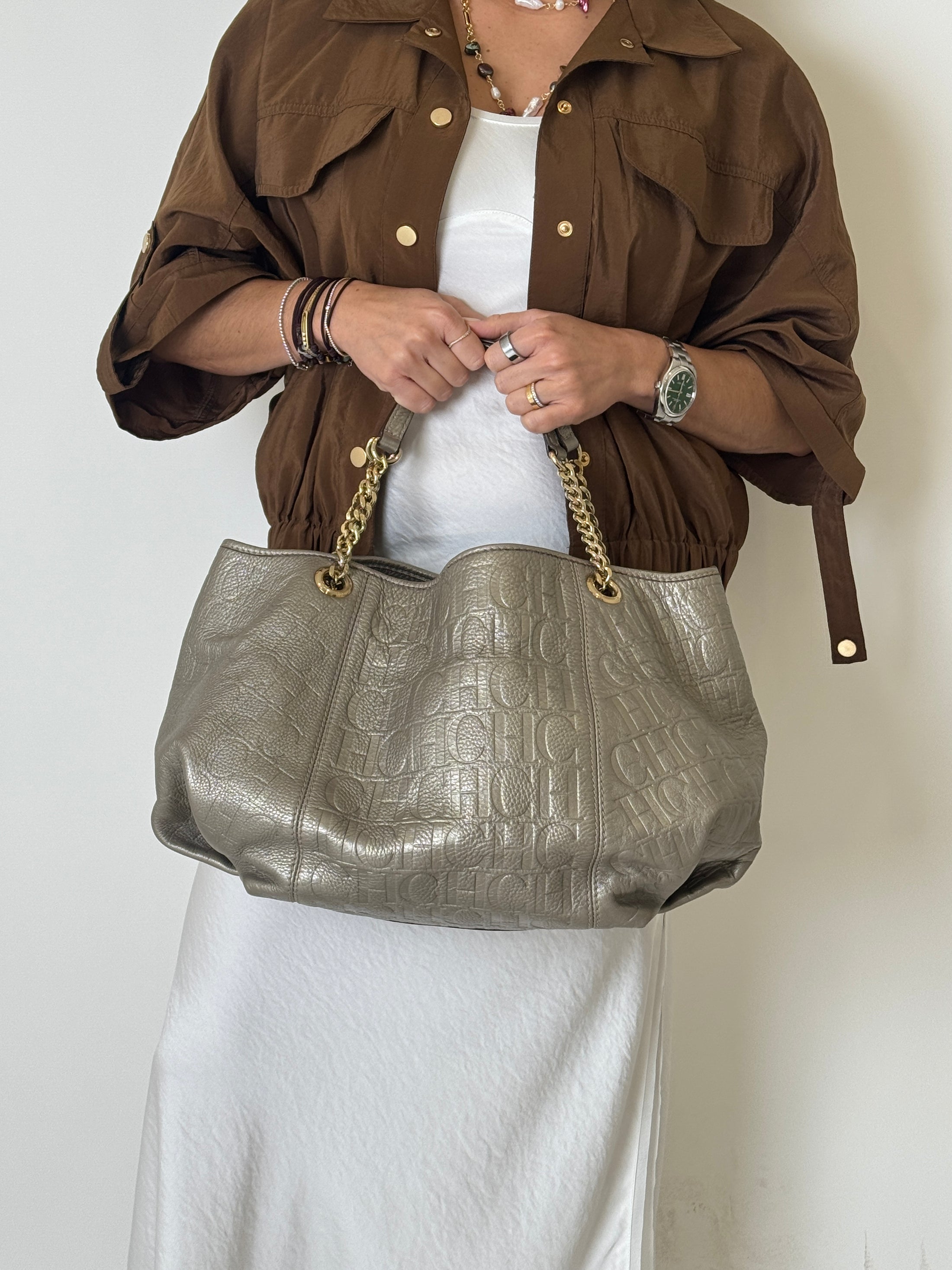Silver Monogram Leather Bag
