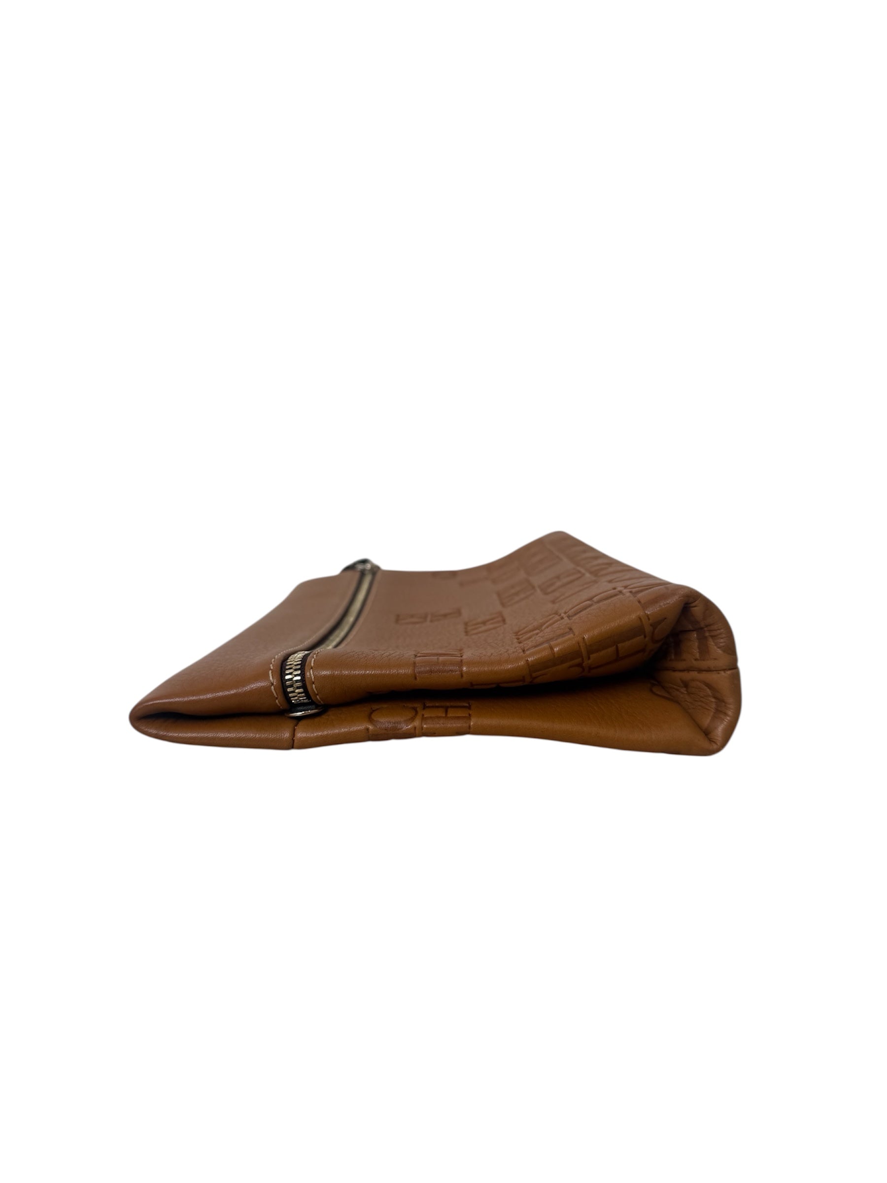 CH EMBOSSED BROWN CLUTCH