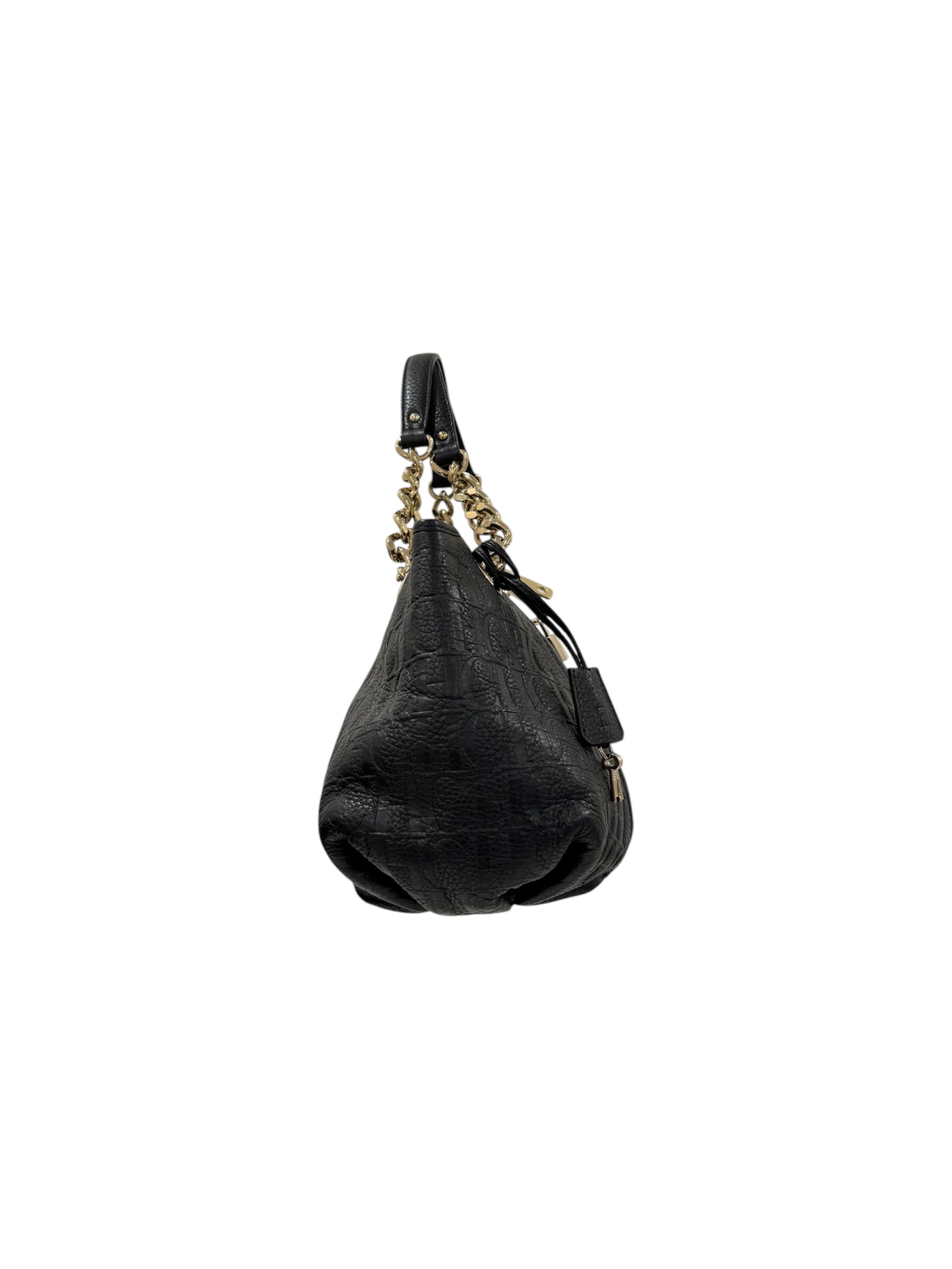 Black Monogram Embossed Leather Dahlia Hobo