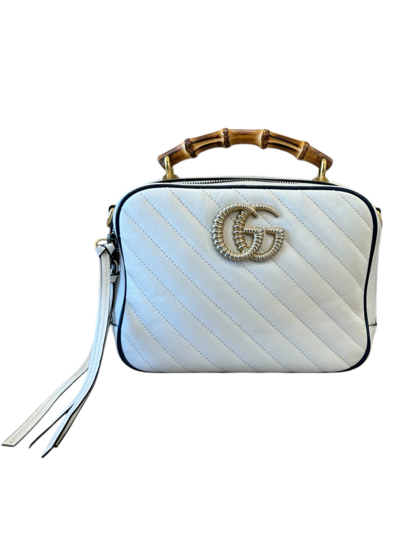 Vintage Effect Calfskin Matelasse Bamboo Bag