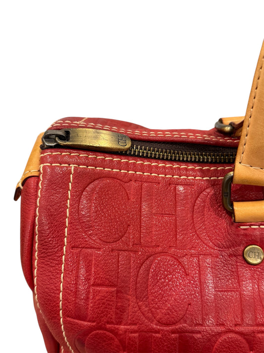 Red Monogram Embossed Leather Large Andy 10 Boston Bag