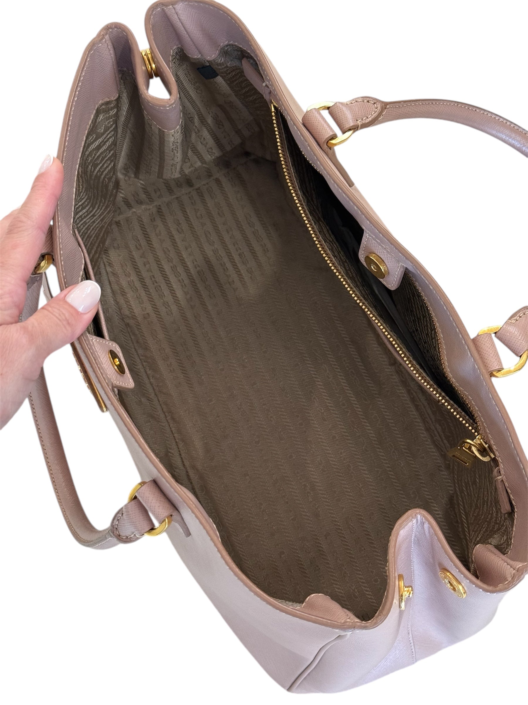 Blush Cammeo Saffiano Lux Leather Tote