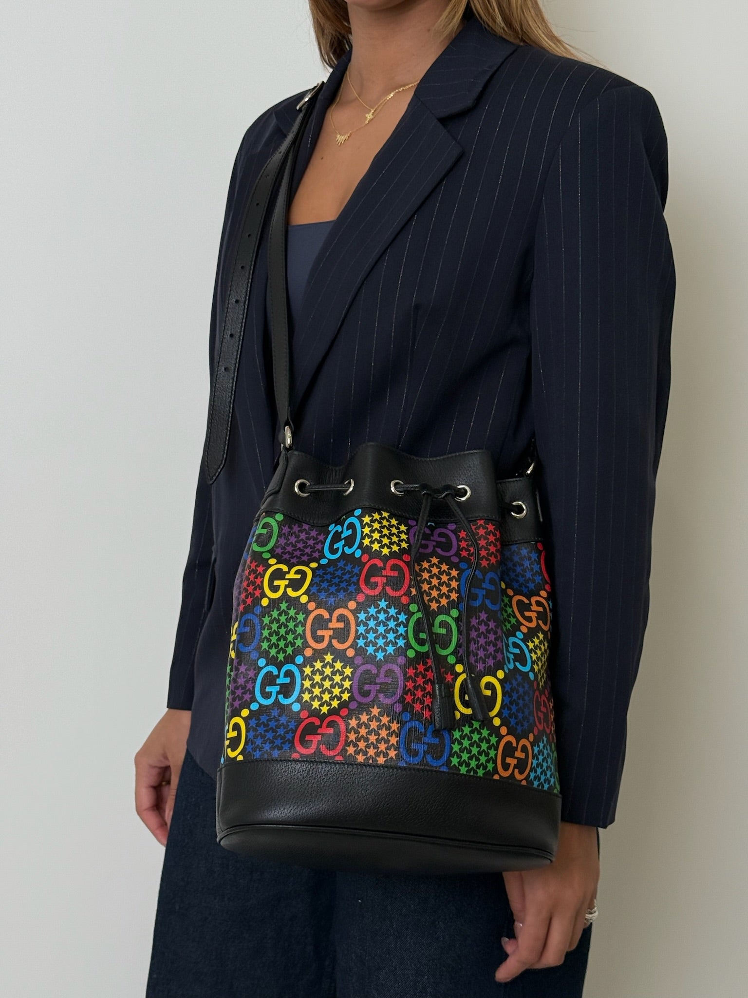 GG Supreme Monogram Psychedelic Bucket Bag