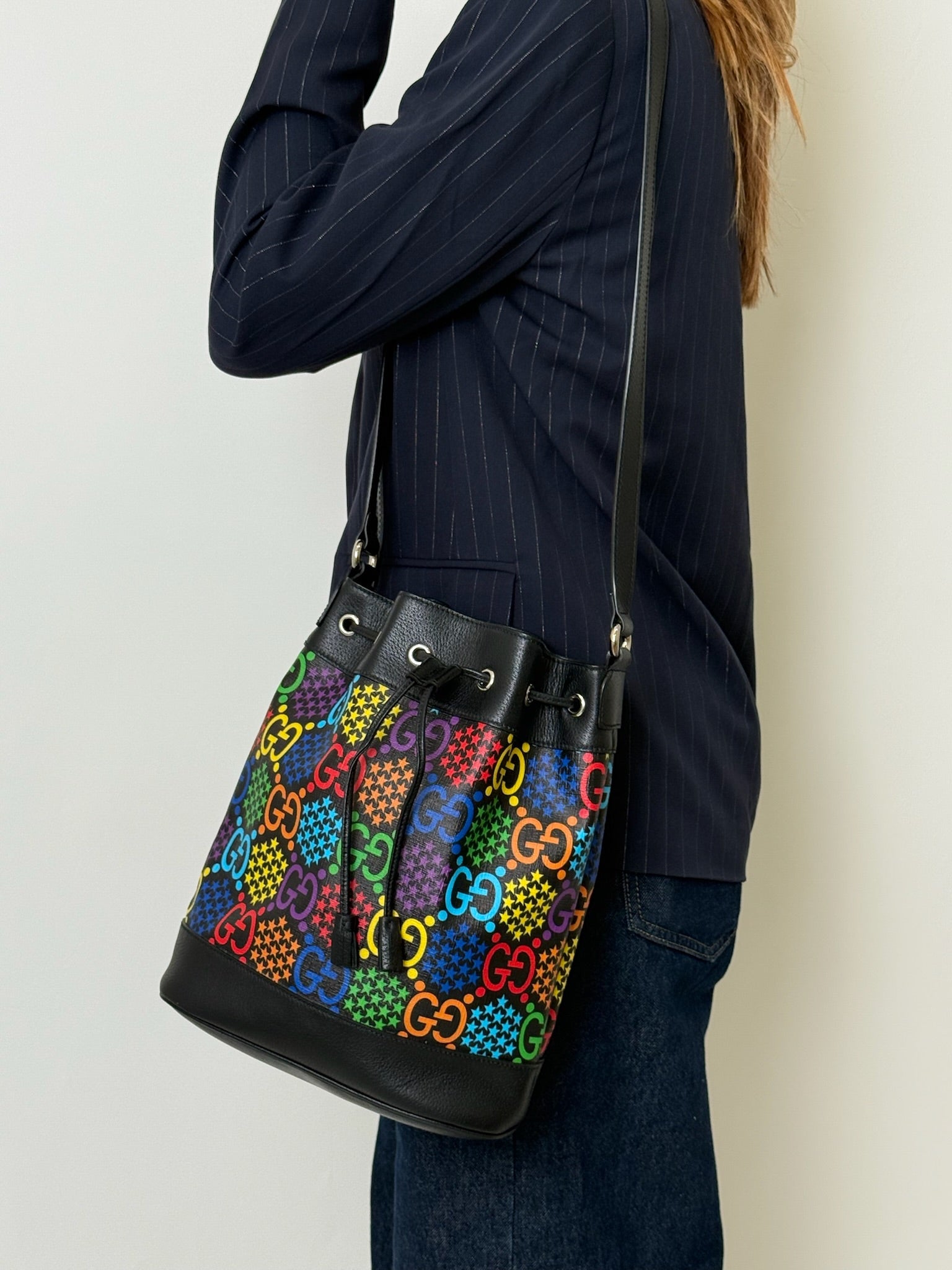 GG Supreme Monogram Psychedelic Bucket Bag